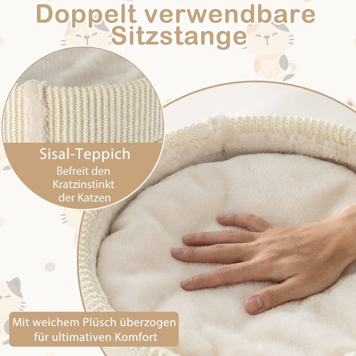 120 Cm Kratzbaum Holz Katzenbaum Mit Hängematte & 3 Plattformen & Sisal-Teppich Grau